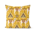 Housse de coussin ethnique avec motifs de chameau blanc et géométrie jaune gingembre - Chameau Ethnique Curcuma (DRD138-16)