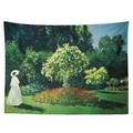 Impressionist Lady in the Garden oil painting wall tapestry for room decor - 95x73cm / Brushed Fabric Style / Woman in the Garden (GT16-1)