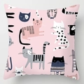 Roze kussensloop met schattige kattenillustraties en zachte stof voor de woonkamer - 45x45 cm / Roze Handgeschilderde Katten (DRD111-16)
