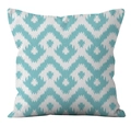 Gros plan détaillé sur le tissu en lin texturé et le motif de vagues sarcelle de la housse - Motif de Vagues Ethniques Sarcelle et Blanc (YMD19-6)