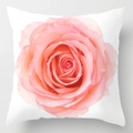 Vierkante kussensloop met roze rozenprint op witte stof voor bank en beddecor - 45x45 cm / Enkele Realistische Roze Roos (DRD111-23)