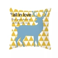 Fodera per cuscino nordica con silhouette di alce blu e motivo geometrico giallo - 45x45cm / Cervo Geometrico Giallo Bianco (DRD167-12)