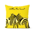 Yellow square pillow cover with zebra illustration and Follow the heart quote - Pillowcase Only / Yellow Base Double Zebra Style (CRD08-3)