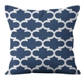 Close-up of square linen pillowcase with deep blue and white geometric chain patterns - Navy White Geometric Link (YMD21-26)
