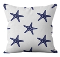 Close-up detail of linen cushion cover showing navy starfish pattern on white fabric - Navy White Starfish Pattern (YMD21-22)