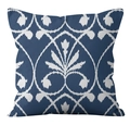 Detailed macro shot of navy blue linen pillow cover with white floral ikat patterns - Ymd21-18 / 18x18 Inch