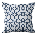 Detail of blue geometric Moroccan pattern on high-quality linen cushion cover - Navy White Moroccan Curves (YMD21-24)