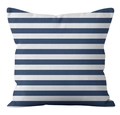 Detail of navy blue and white horizontal stripes on a square linen cushion cover - Ymd21-10 / 18x18 Inch