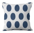 Detailed fabric texture of linen pillowcase featuring deep blue Ikat polka dot pattern - Navy White Large Polka Dots (YMD21-17)