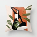 Moderner abstrakter Kissenbezug mit Sonnenuntergang und Gesichts-Silhouette-Muster - 45x45 / Figurensilhouette und Pflanze (CRD03-1)