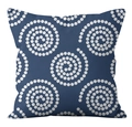 Detailed close-up of blue linen cushion cover with white dotted spiral geometric patterns - Navy White Spiral Polka Dots (YMD21-11)