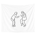 Minimalist white tapestry featuring a black line art silhouette of iconic dancing figures - 95x73 / Classic Movie Dance (GT20-10)