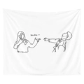 Minimalist white wall tapestry featuring funny couple line art and biu biu text print - 95x73 / Couple Line Drawing (GT20-11)