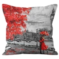 Funda de cojín cuadrada con pintura al óleo de Londres, pareja con paraguas rojo y Big Ben - Big Ben Paraguas Rojo Amantes (YMD43-4)