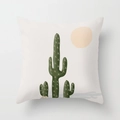 Modern minimalist square pillowcase featuring desert cactus and sun geometric pattern - 45x45 / Desert Cactus Illustration (CRD03-5)