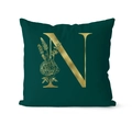Dark green velvet pillow case with luxury golden letter N and floral design - 45x45cm / Letter N