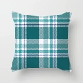 Close-up of geometric teal plaid pillow cover with fine stitching and soft texture - Drd157-7 / 45x45 Peach Skin Velvet
