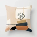 Modern abstract geometric pillow cover with Nordic caramel and blue art design - 45x45 / Nordic Architecture and Utensils Abstract (CRD03-8)
