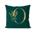 Emerald green velvet cushion cover with gold letter Q and floral pattern detail - 45x45cm / Letter O