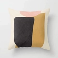 Abstract geometric pillow cover featuring pink and yellow shapes on minimalist cream fabric - 45x45 / Modern Abstract Geometric Color Block (CRD03-9)