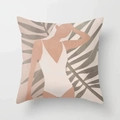 Modern geometric woman silhouette cushion cover with palm leaves in beige and green - 45x45 / Swimsuit Woman and Palm Leaf (CRD03-10)
