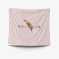 Detail of pink wall tapestry featuring gold feather and Believe in yourself text print - 95x73cm Brushed Fabric / Golden Feather (GT30-7)
