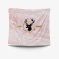 Detail of pink marble wall tapestry with golden geometric frame and reindeer head design - 95x73cm Brushed Fabric / Pink Marble Deer Head (GT30-8)