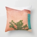 Abstract geometric cushion cover with pink walls, cactus and blue door design - 45x45 / Moroccan Architectural Style (CRD03-11)