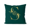 Dark green velvet pillow case with a decorative gold floral letter S pattern - 45x45cm / S
