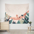 Arazzo botanico astratto con una donna che legge su un'amaca in una stanza - 95x73 / Tessuto Spazzolato / Donna Che Legge Astratto (GT12-1)