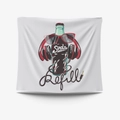 Minimalist cat soda tapestry with retro headphone bottle print and Refill text for wall decor - 95x73cm Brushed Fabric / Soda Bottle Style (GT31-1)