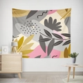 Arazzo da parete astratto moderno con motivi botanici e caldi colori pastello - Gt12-2 / 95X73 Tessuto Spazzolato