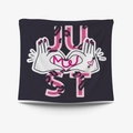 Close-up of heart hand gesture and Just Me artistic lettering on purple wall tapestry - Gt31-4 / 95X73 Brushed Fabric