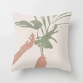 Modern abstract cushion cover with sage green leaves and hand art in minimalist style - 45x45 / Sage Green Plant and Hand (CRD03-18)