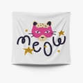 Close-up of fabric texture showing cartoon leopard with meow text and golden stars - 95X73 Brushed Fabric / Cartoon Leopard Style (GT31-15)