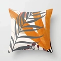 Modern square pillow case with abstract orange leaves and grey palm branches on beige - 45x45 / Modern Plant Leaf Combination (CRD03-20)