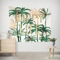 Nordic tapestry featuring green palm leaves and golden Happy Life lettering for wall decor - 95X73 (Peach Skin) / Happy Life Palm Style (GT17-4)
