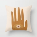 Modern beige throw pillow with abstract brown hand and eye artistic graphic print - 45x45 / Hand of Fatima Art (CRD03-22)