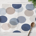 Blue geometric circle pattern cotton linen placemat on a white wooden table - Geometric Circles (CD06-11)