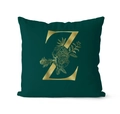 Dark green square cushion cover with golden letter Z and elegant floral patterns - 45x45cm / Letter Z