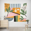 Modern abstract plant tapestry with colorful geometric patterns and green leaves for home decor - Gt12-6 / 95X73 Brushed Fabric