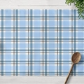 Blue geometric plaid linen placemat with waterproof heat insulation for dining tables - Classic Plaid (CD06-3)