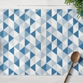 Blue and gray geometric triangle pattern linen placemat on a white wood surface - Gray Blue Geometric (CD06-5)