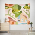 Abstract botanical wall tapestry with green, orange and pink geometric plant design - Gt12-8 / 95X73 Brushed Fabric