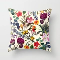 Square pillow cover with vintage floral botanical patterns on creamy white fabric - 45x45 / Retro Botanical Blooms (CRD03-25)