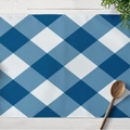Blue and white geometric plaid rectangular heat-resistant cotton linen placemat - Blue White Gingham (CD06-6)