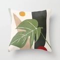 Modern Nordic square cushion cover with abstract green monstera leaf and geometric art - 45x45 / Monstera and Geometric Combination (CRD03-26)