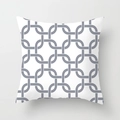 Close-up detail of grey geometric linked pattern on white peach skin throw pillow cover - Interlocking Rings (DRD159-5) / 18x18 Inch