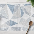 Blue geometric lattice cotton linen placemat with waterproof heat insulation design - Point Grid Mosaic (CD06-9)