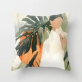 Modern minimalist cushion cover with abstract portrait and tropical monstera leaves design - 45x45 / Figure and Tropical Plants (CRD03-27)